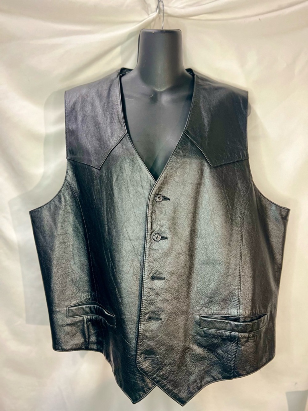 Vintage Adler Authentic Since 1955 Black Leather Biker Vest - Men’s XL